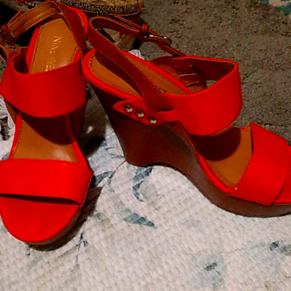 Nine west redish ORANGE BLOCK heels